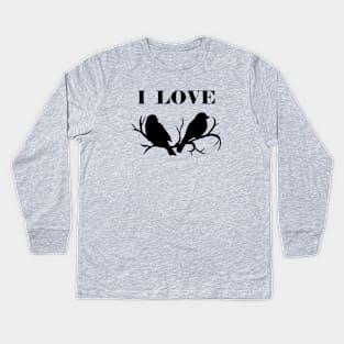 I Love Birds (Black) Kids Long Sleeve T-Shirt